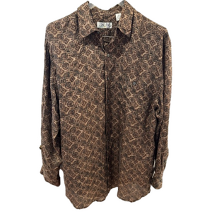 90s WASHABLE SILK SHIRT W MEDALLION PRINT BUTTON DOWN ECLECTIC GRANDPA LUXURY M